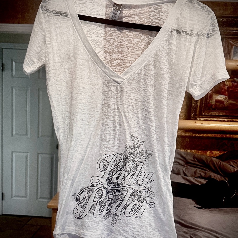 Lady Rider White V-Neck Tee